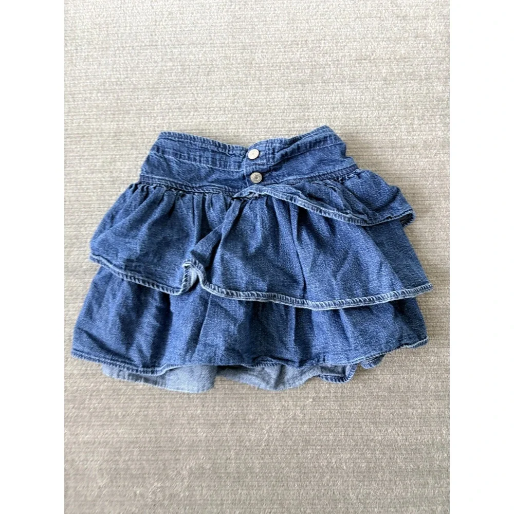 Gap Skirts Women 8‎ Denim Ruffle Cotton Tiered Mini
